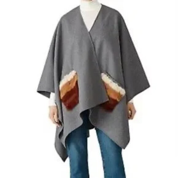 Donni Charm Poncho Wool and Rabbit Fur Cape - Picture 1 of 9